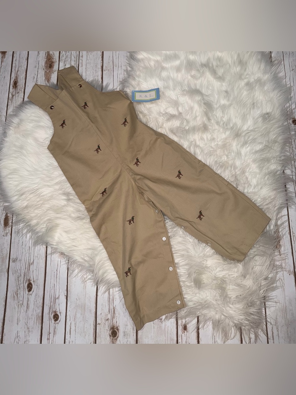 Tan Embroidered Labrador Kids Overall 4T